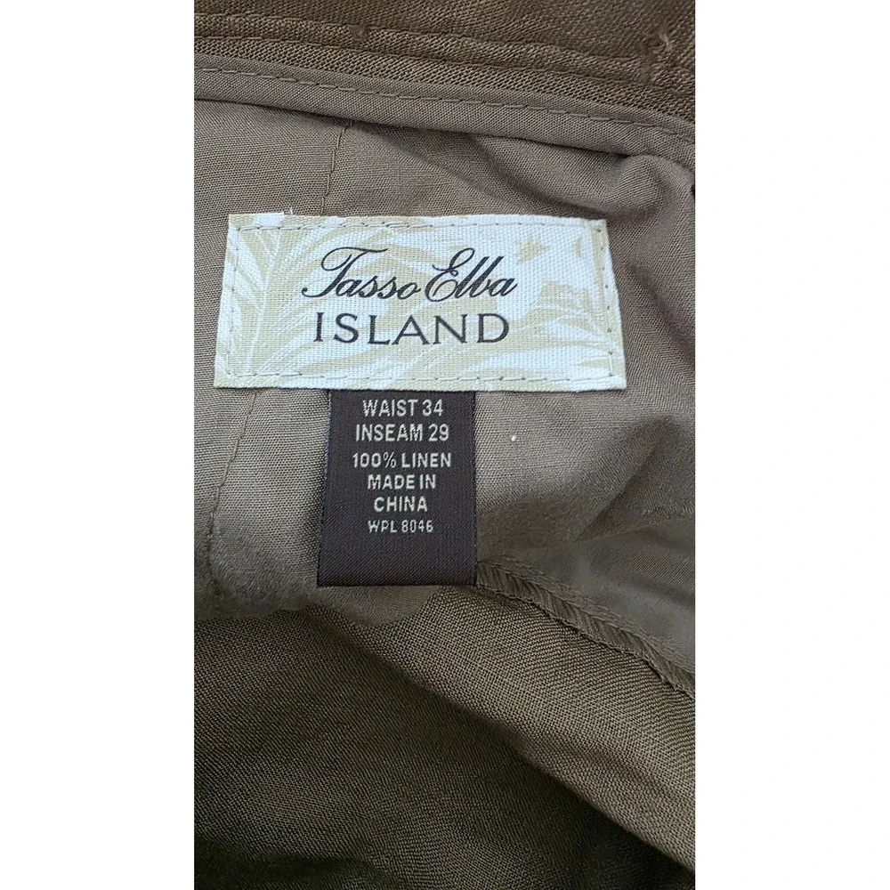Tasso Elba Island Mens 34x29 Linen Pants Safari Tan Drawstring Straight Leg NEW